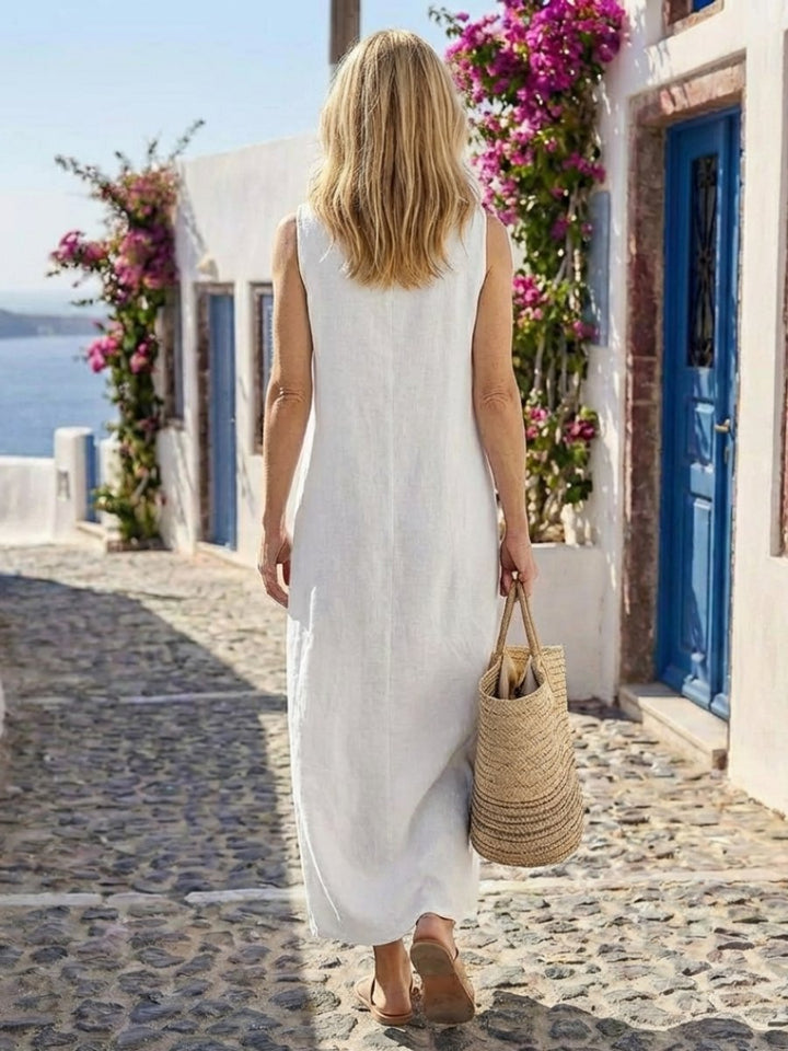 Women's Relaxed Sleeveless Everyday Day Dress Cotton Blend Midi
