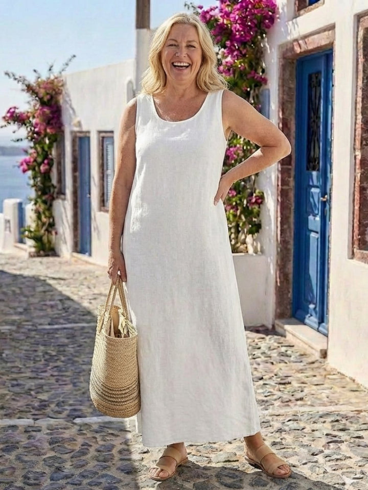 Women's Relaxed Sleeveless Everyday Day Dress Cotton Blend Midi