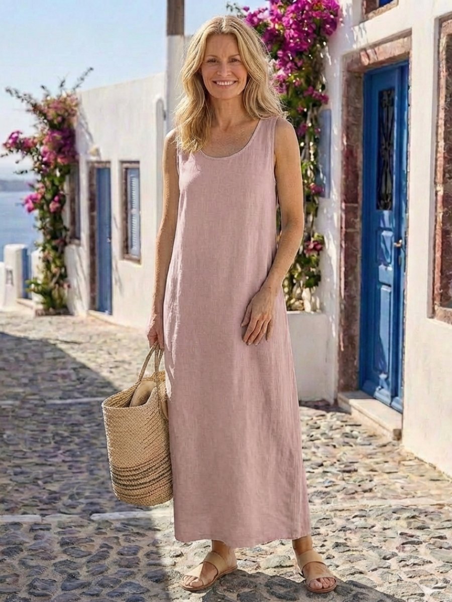 Women's Relaxed Sleeveless Everyday Day Dress Cotton Blend Midi