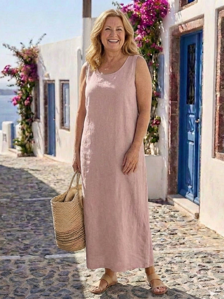 Women's Relaxed Sleeveless Everyday Day Dress Cotton Blend Midi
