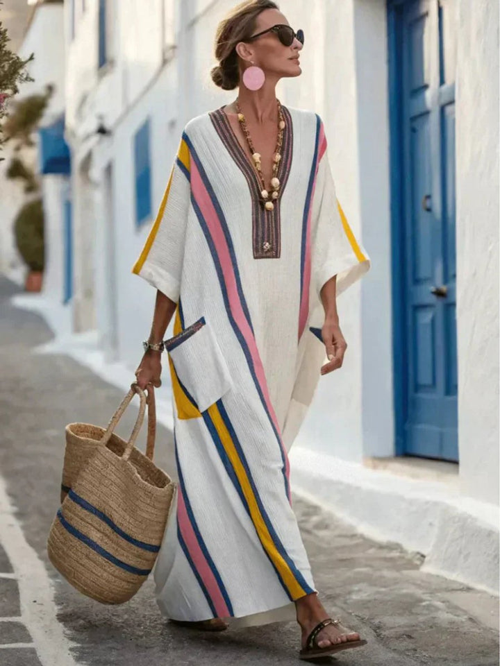 Women's Relaxed V-Neck Everyday Day Dress Pocket Linen Maxi