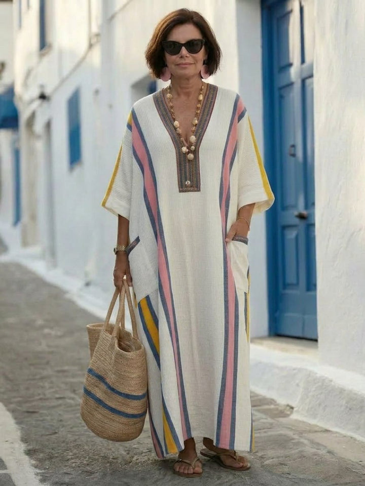 Women's Relaxed V-Neck Everyday Day Dress Pocket Linen Maxi