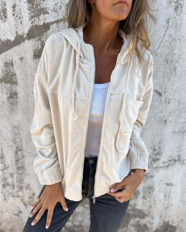 Women's Retro Corduroy Hooded Zip-Up Coat Jacket