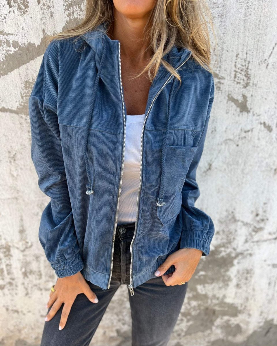 Women's Retro Corduroy Hooded Zip-Up Coat Jacket