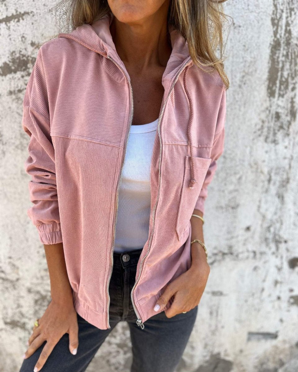 Women's Retro Corduroy Hooded Zip-Up Coat Jacket