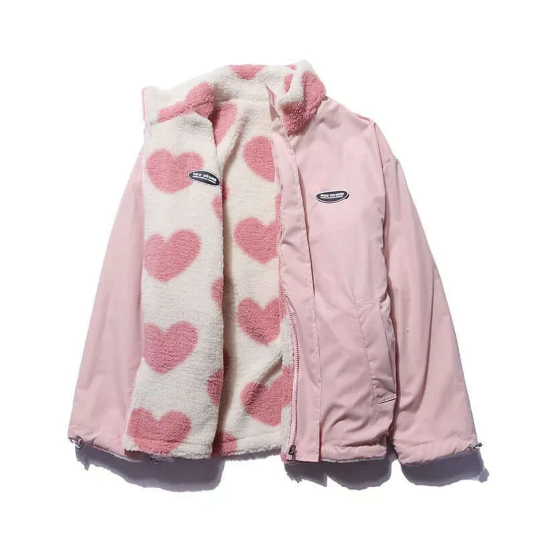 Women's Reversible Heart-Print Fleece Lined Coat