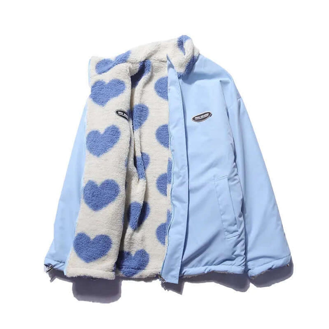 Women's Reversible Heart-Print Fleece Lined Coat