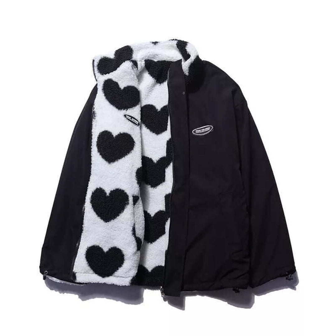 Women's Reversible Heart-Print Fleece Lined Coat