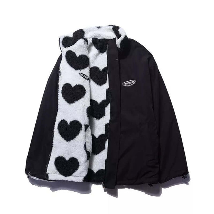 Women's Reversible Heart-Print Fleece Lined Coat