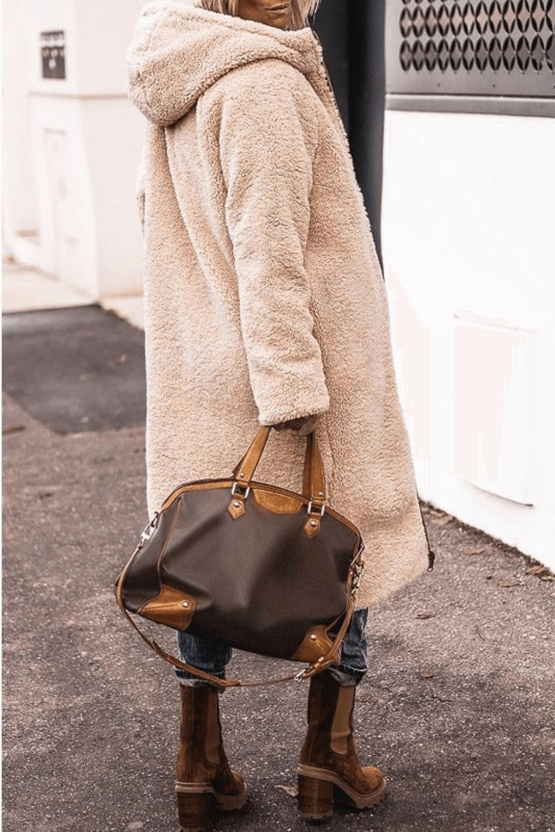 Women's Reversible Teddy Fleece Hooded Winter Coat