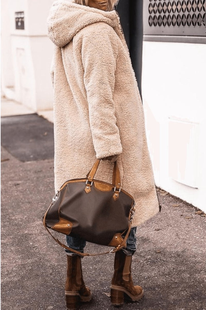 Women's Reversible Teddy Fleece Hooded Winter Coat
