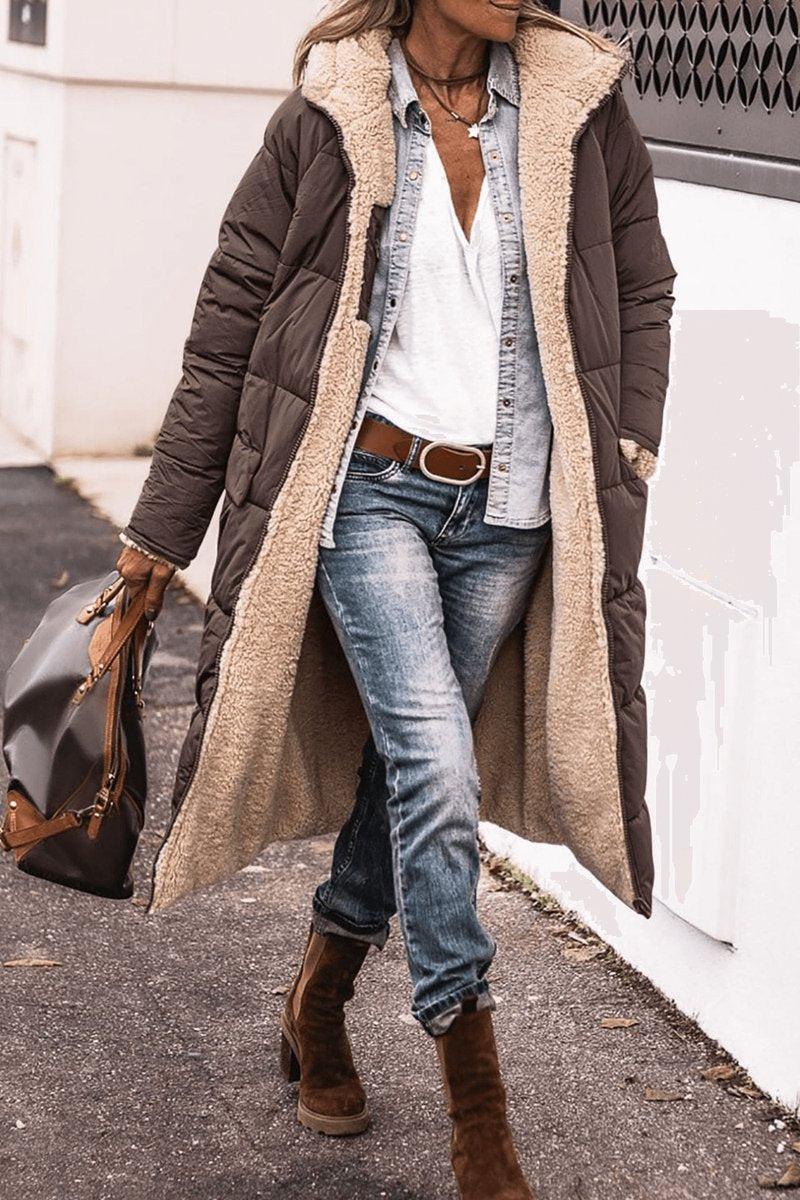Women's Reversible Teddy Fleece Hooded Winter Coat