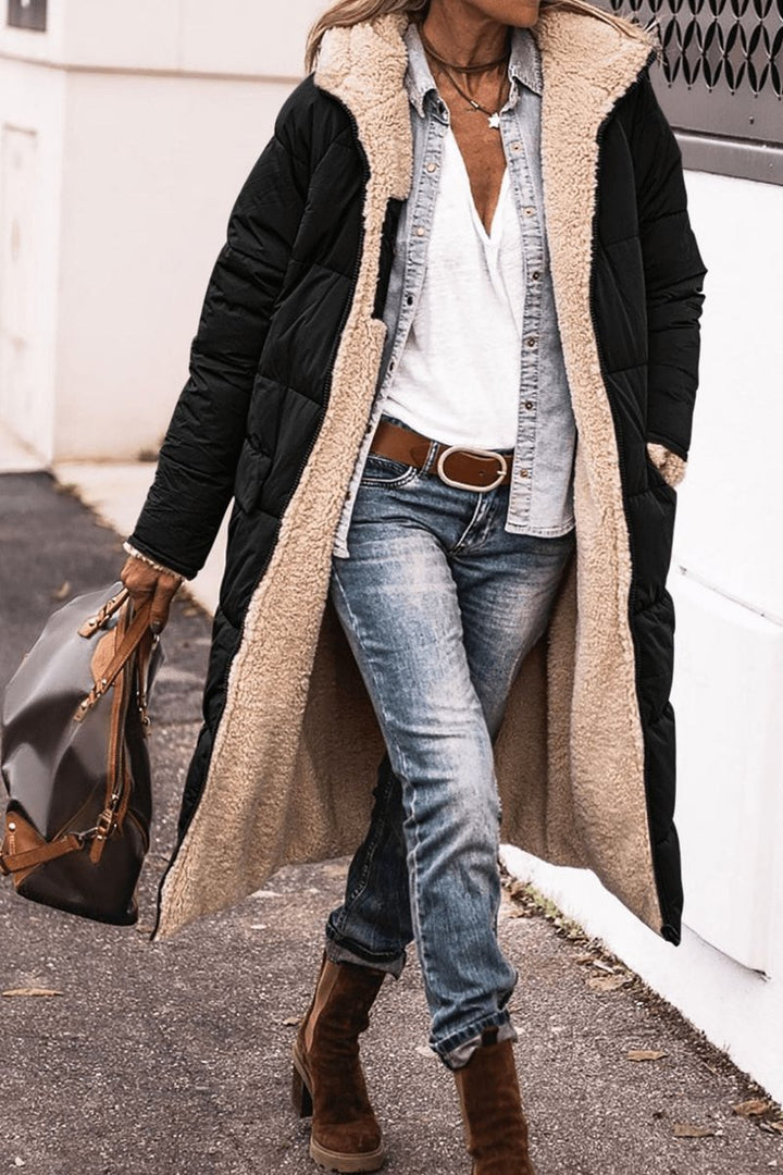 Women's Reversible Teddy Fleece Hooded Winter Coat