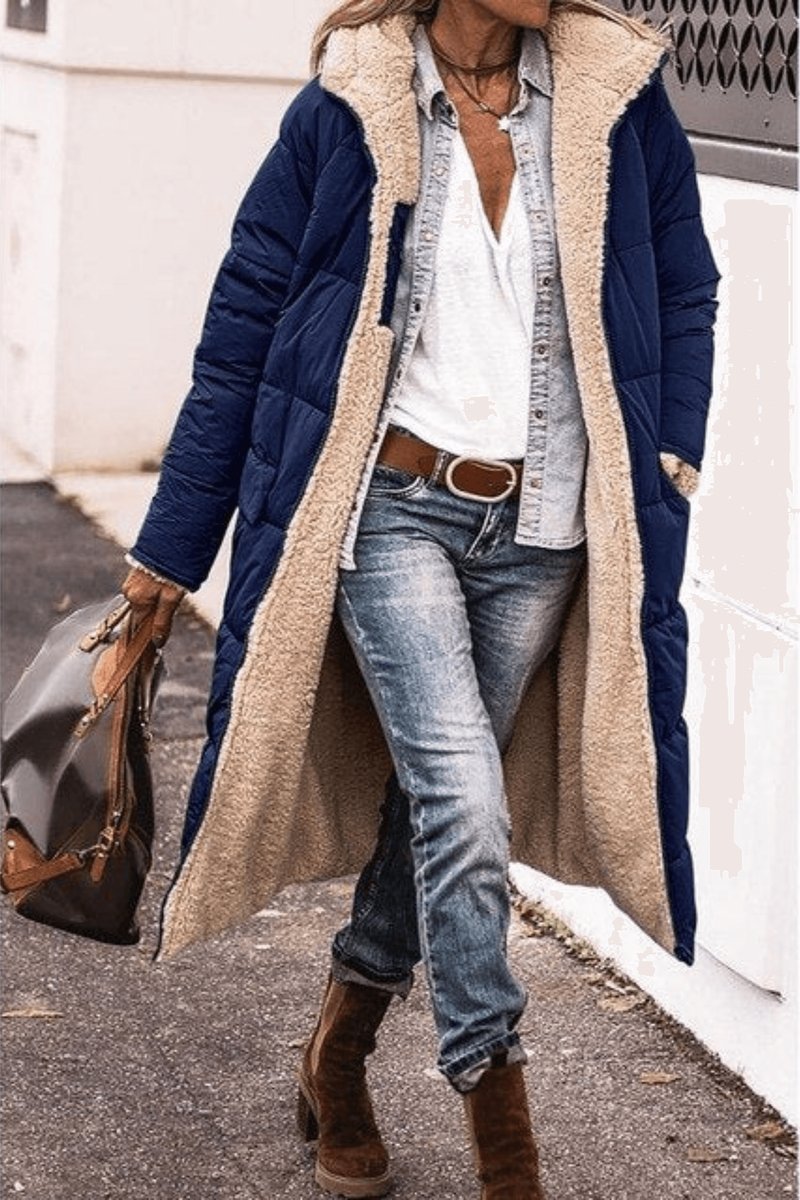 Women's Reversible Teddy Fleece Hooded Winter Coat