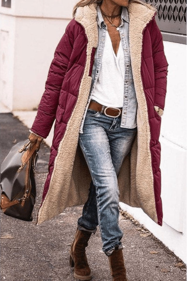 Women's Reversible Teddy Fleece Hooded Winter Coat