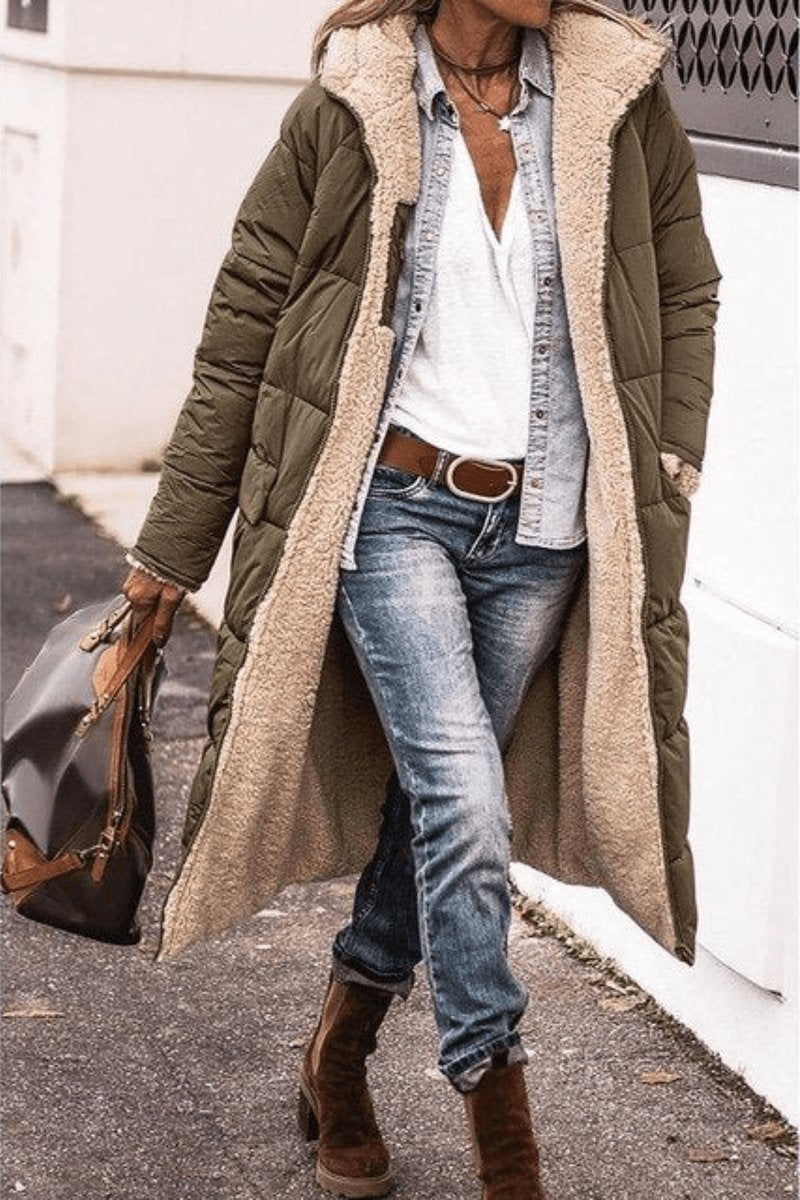 Women's Reversible Teddy Fleece Hooded Winter Coat