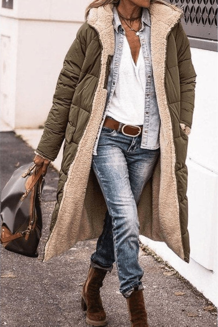 Women's Reversible Teddy Fleece Hooded Winter Coat