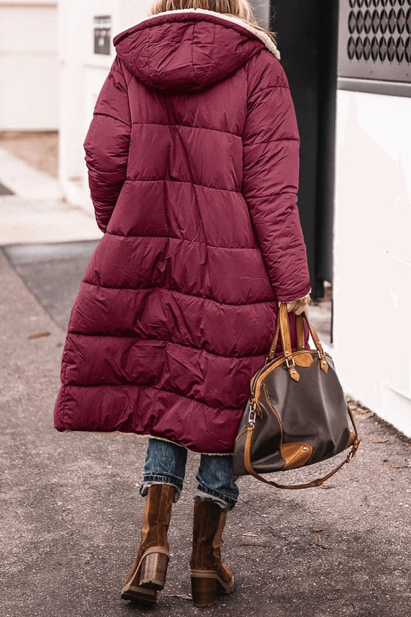 Women's Reversible Teddy Fleece Hooded Winter Coat