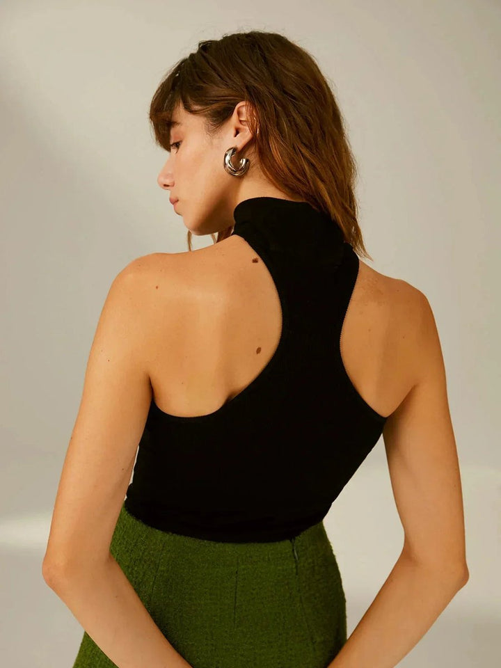 Women's Roll-Neck Strapless Bandeau Top Built-In Choker