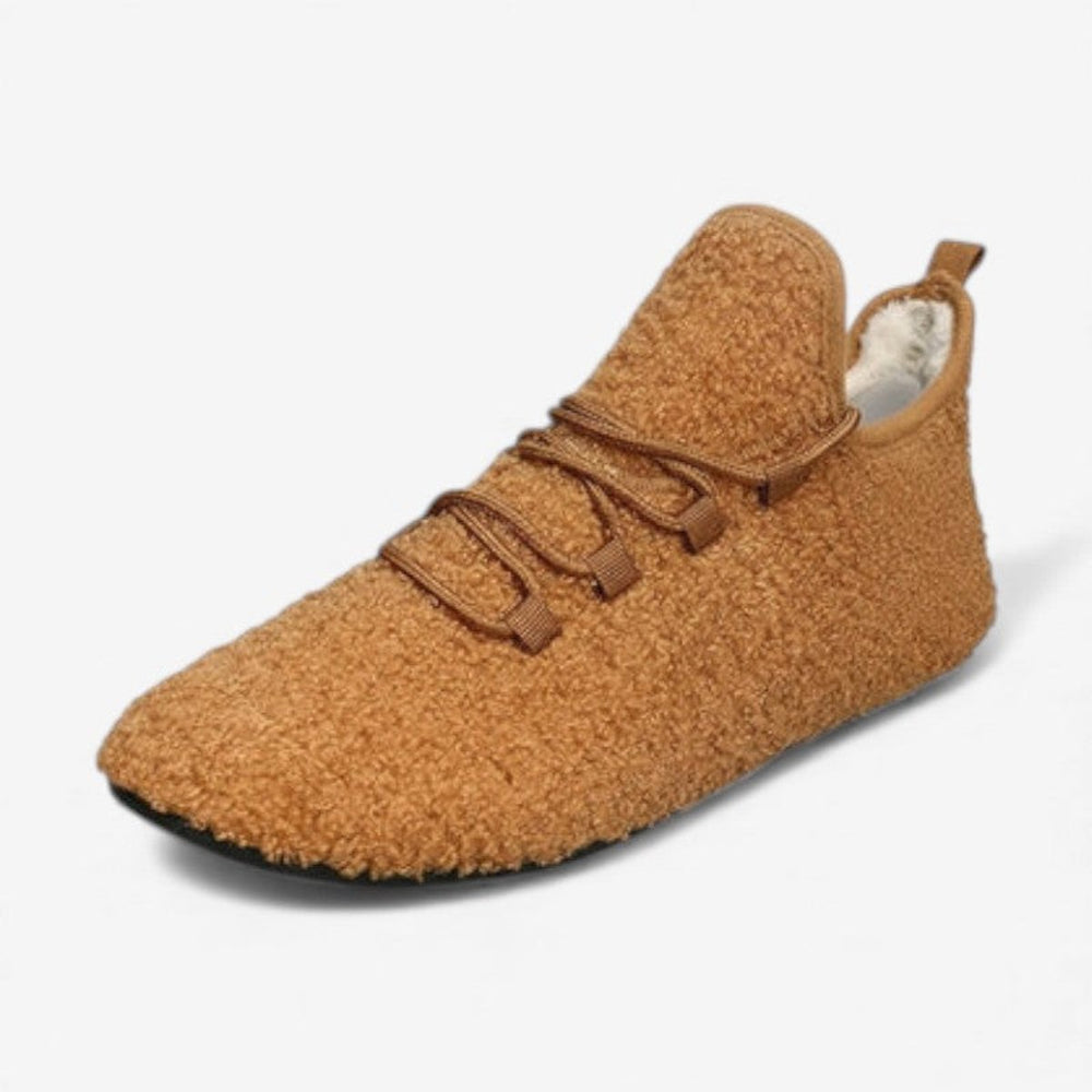 Women's Round Toe Lace-Up Plush Trainers Non-Slip Flat Shoes