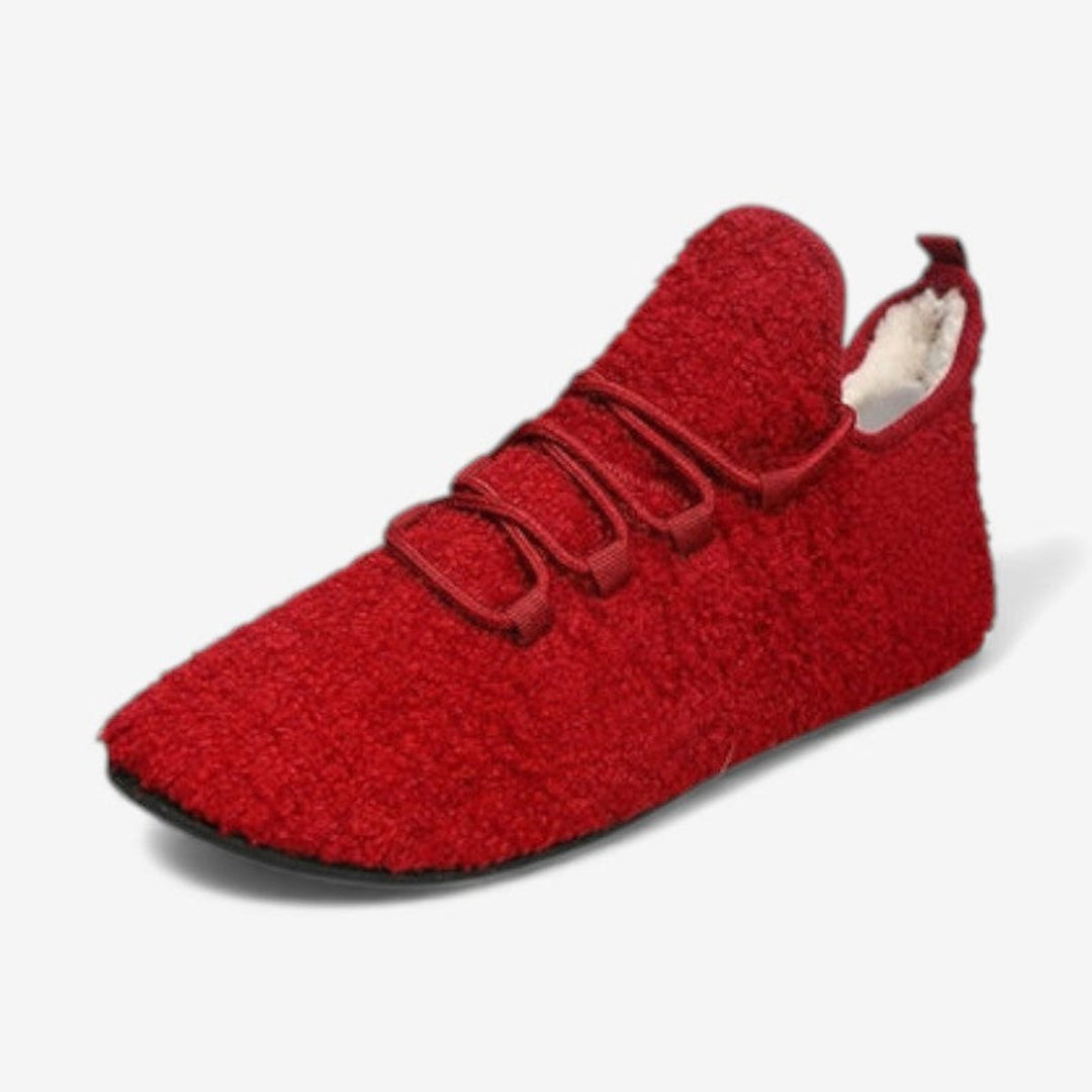 Women's Round Toe Lace-Up Plush Trainers Non-Slip Flat Shoes