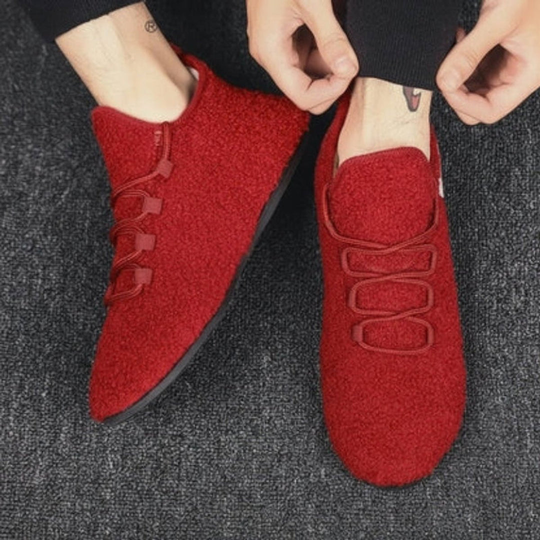 Women's Round Toe Lace-Up Plush Trainers Non-Slip Flat Shoes