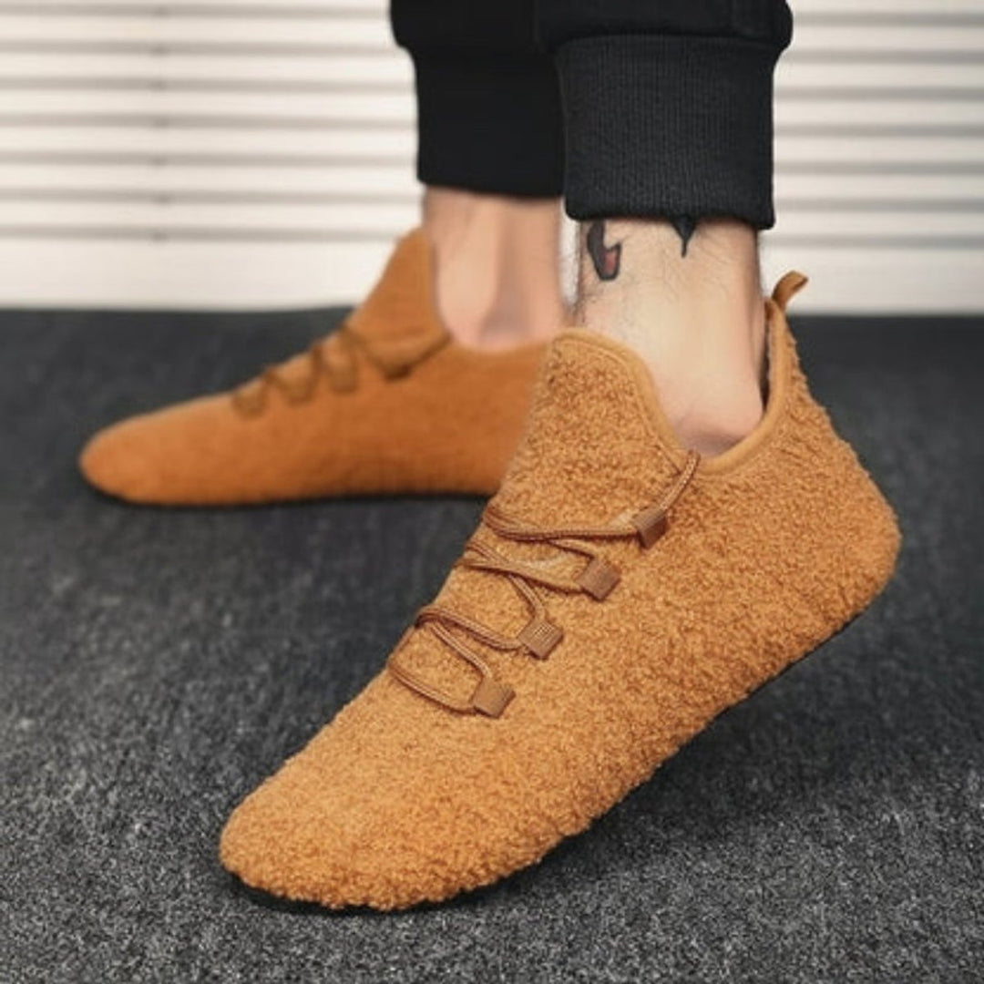 Women's Round Toe Lace-Up Plush Trainers Non-Slip Flat Shoes