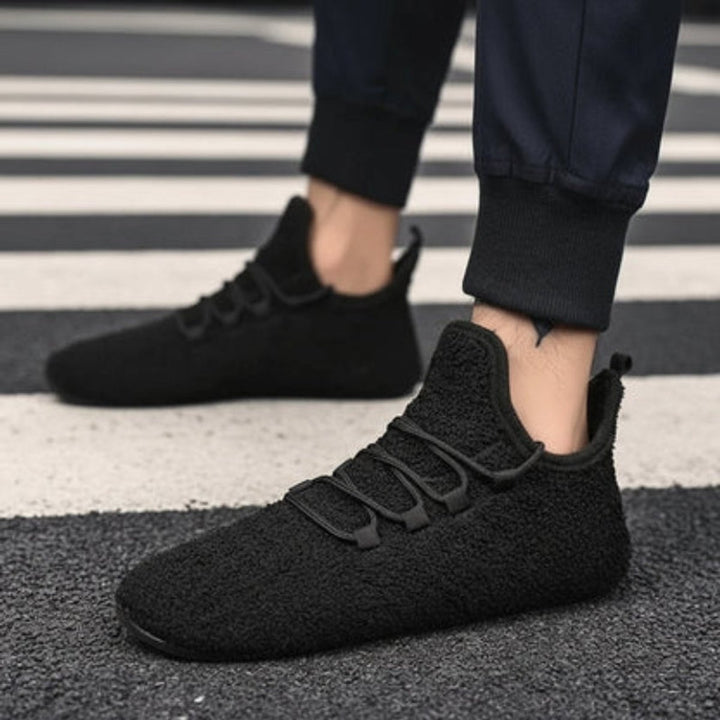 Women's Round Toe Lace-Up Plush Trainers Non-Slip Flat Shoes