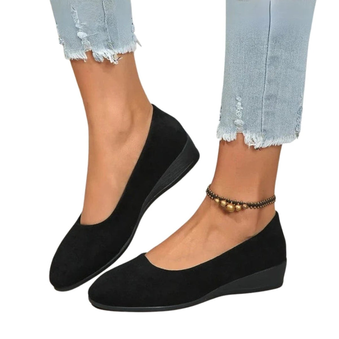 Women's Round-Toe Suede Wedge Heeled Slip-On Shoes