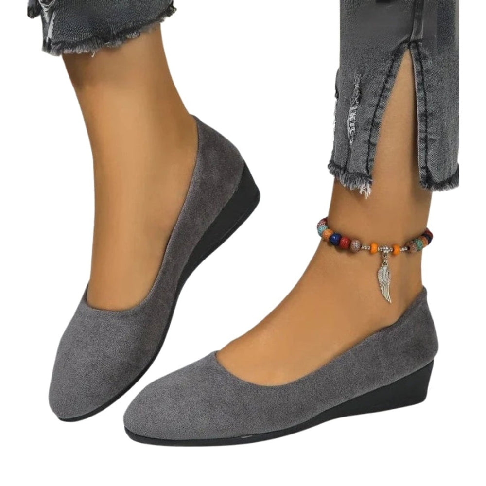 Women's Round-Toe Suede Wedge Heeled Slip-On Shoes