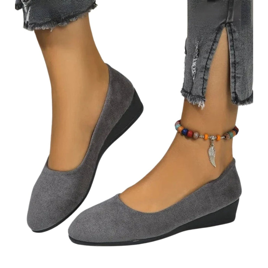 Women's Round-Toe Suede Wedge Heeled Slip-On Shoes