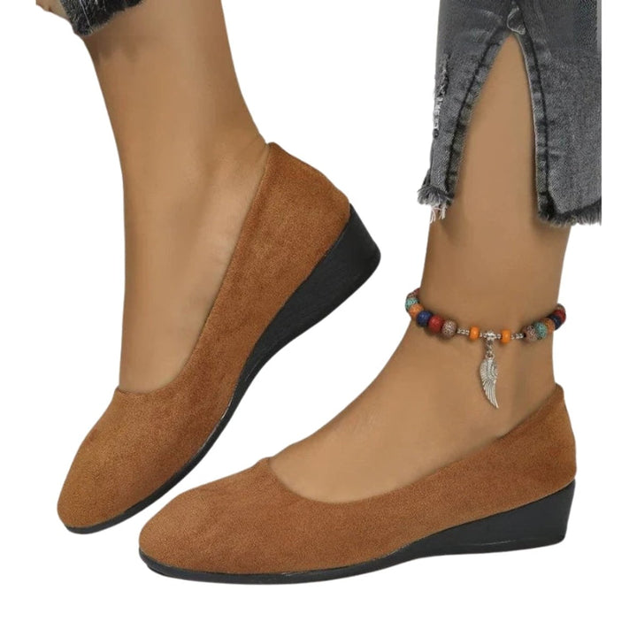 Women's Round-Toe Suede Wedge Heeled Slip-On Shoes