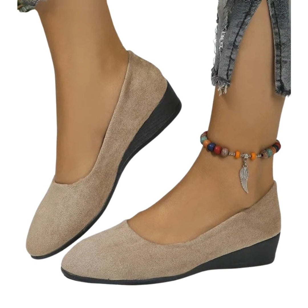 Women's Round-Toe Suede Wedge Heeled Slip-On Shoes