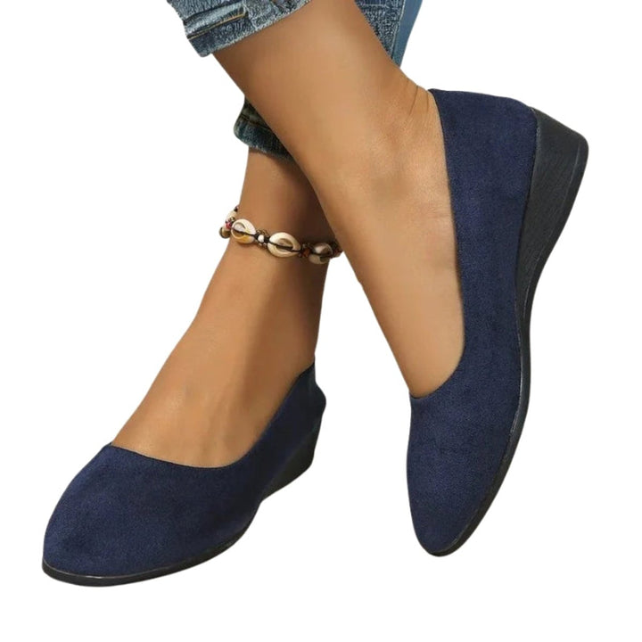 Women's Round-Toe Suede Wedge Heeled Slip-On Shoes