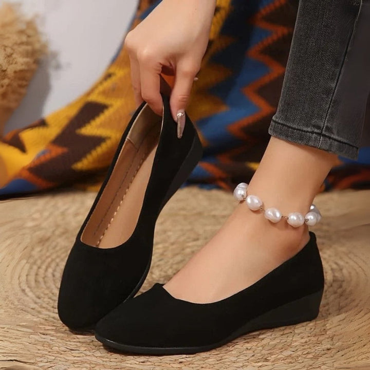 Women's Round-Toe Suede Wedge Heeled Slip-On Shoes