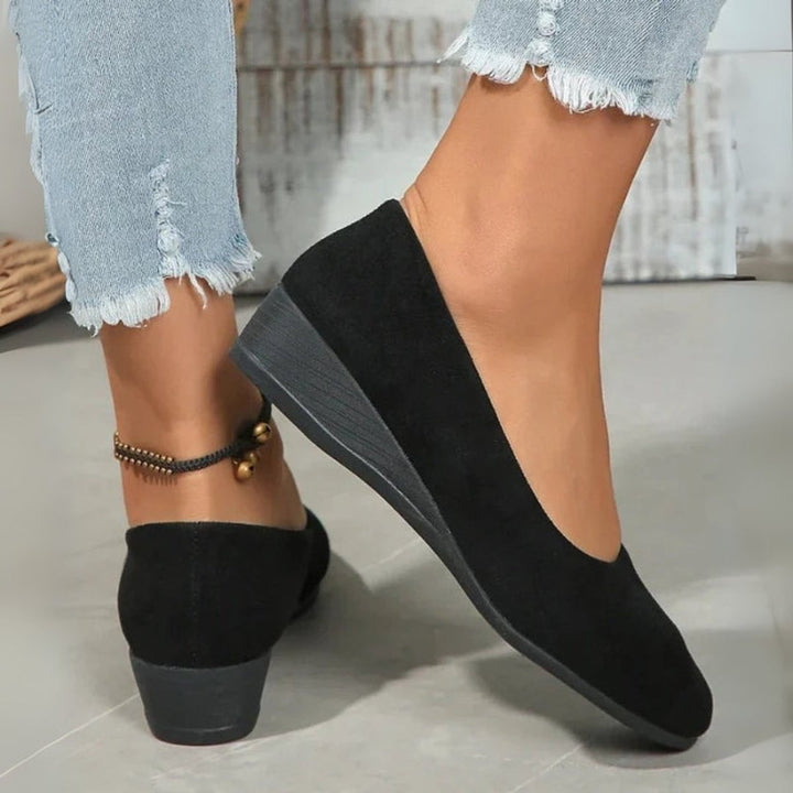 Women's Round-Toe Suede Wedge Heeled Slip-On Shoes