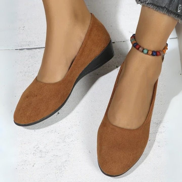 Women's Round-Toe Suede Wedge Heeled Slip-On Shoes