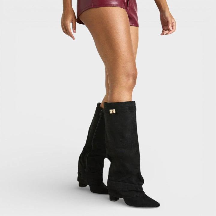 Women's Ruched Knee-High Boots Pointed-Toe Low-Heel Slouch