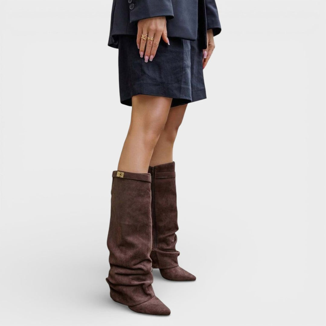 Women's Ruched Knee-High Boots Pointed-Toe Low-Heel Slouch