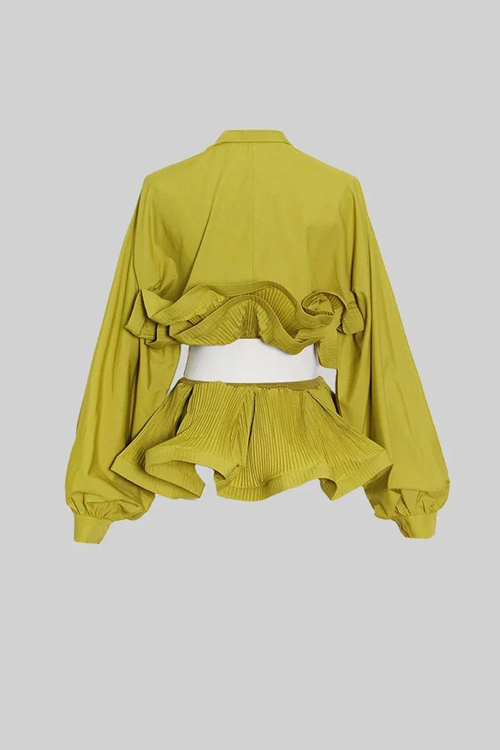 Women's Ruffle Long-Sleeve Blouse Voluminous Puff Sleeve Top