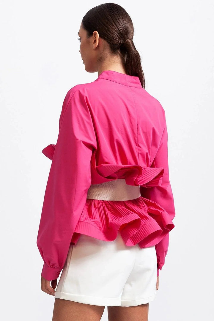 Women's Ruffle Long-Sleeve Blouse Voluminous Puff Sleeve Top