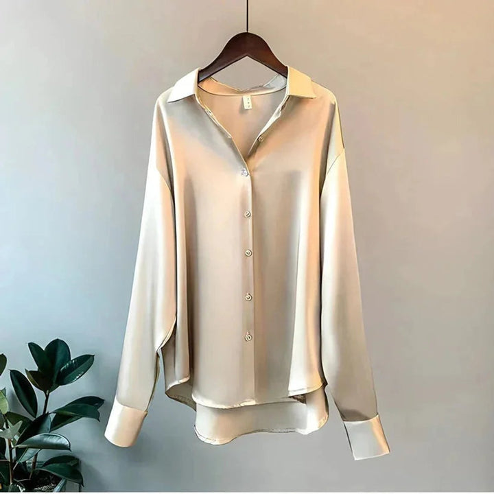 Women's Satin Long-Sleeve Button-Up Blouse