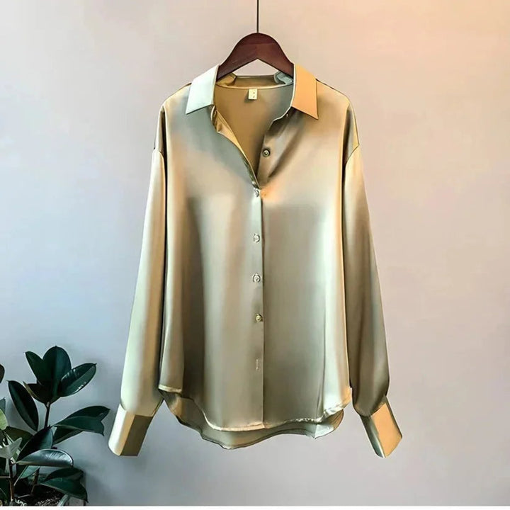 Women's Satin Long-Sleeve Button-Up Blouse