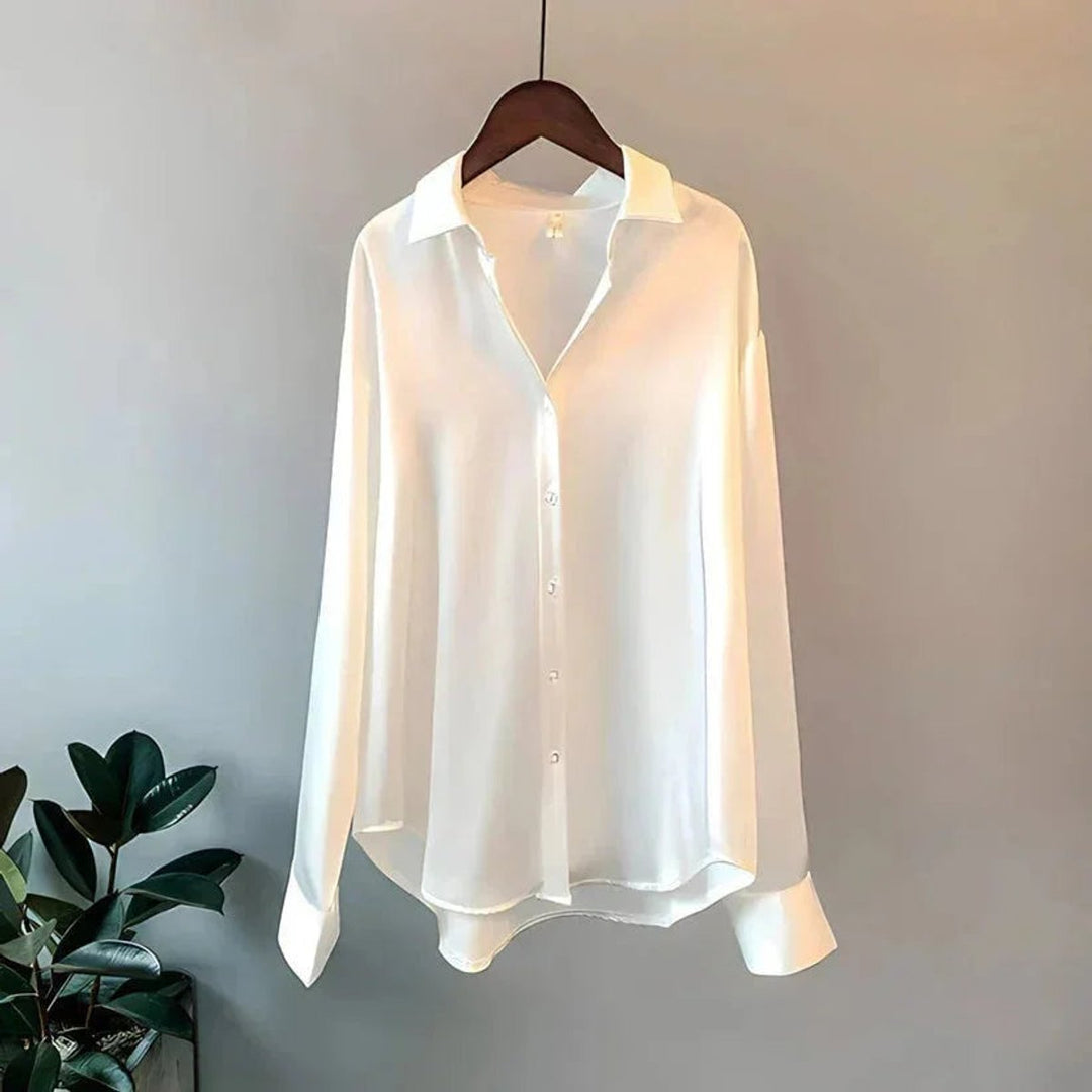 Women's Satin Long-Sleeve Button-Up Blouse