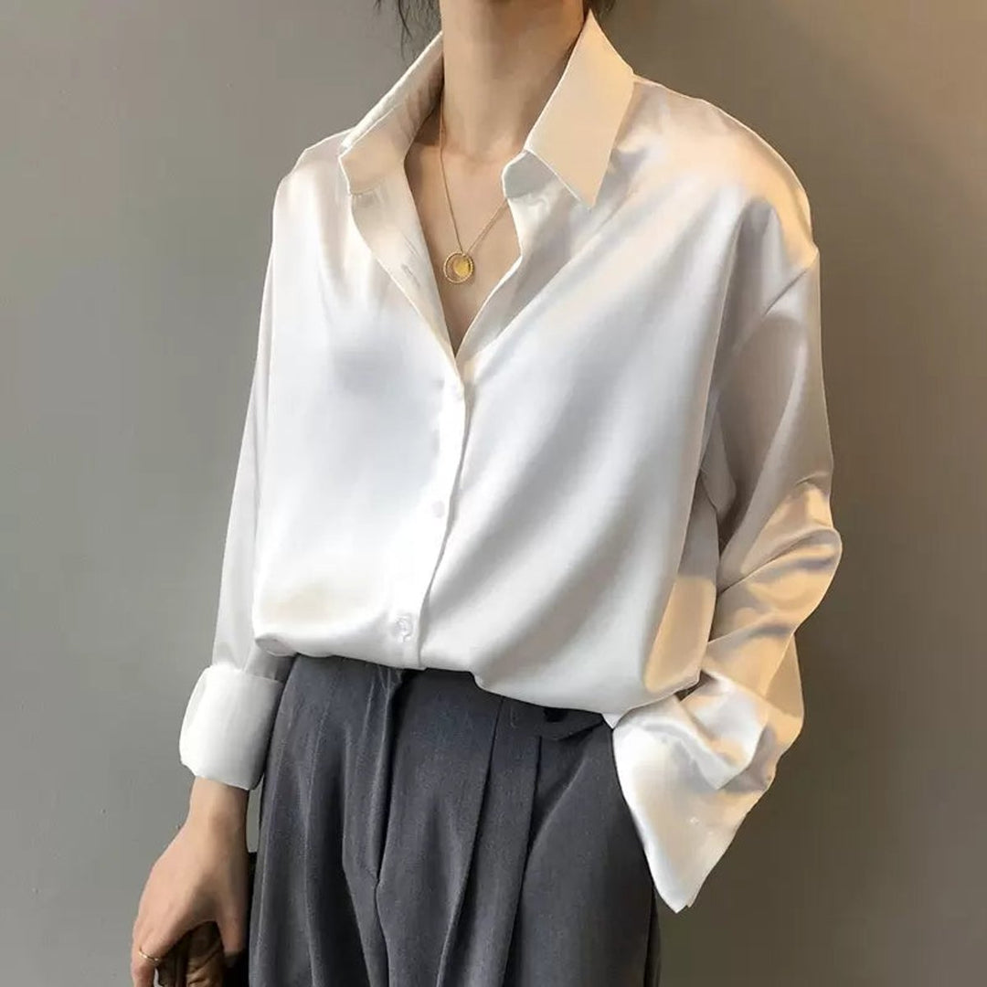Women's Satin Long-Sleeve Relaxed Vintage Blouse