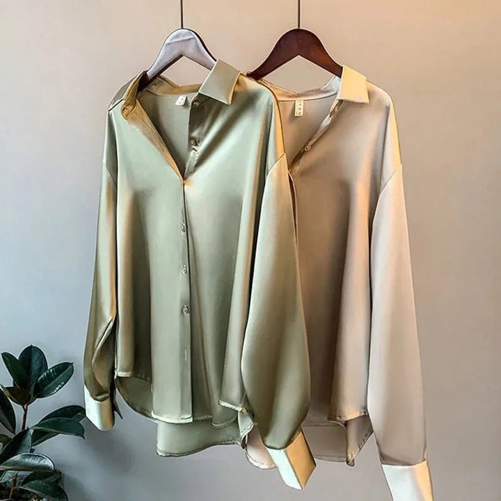 Women's Satin Long-Sleeve Relaxed Vintage Blouse