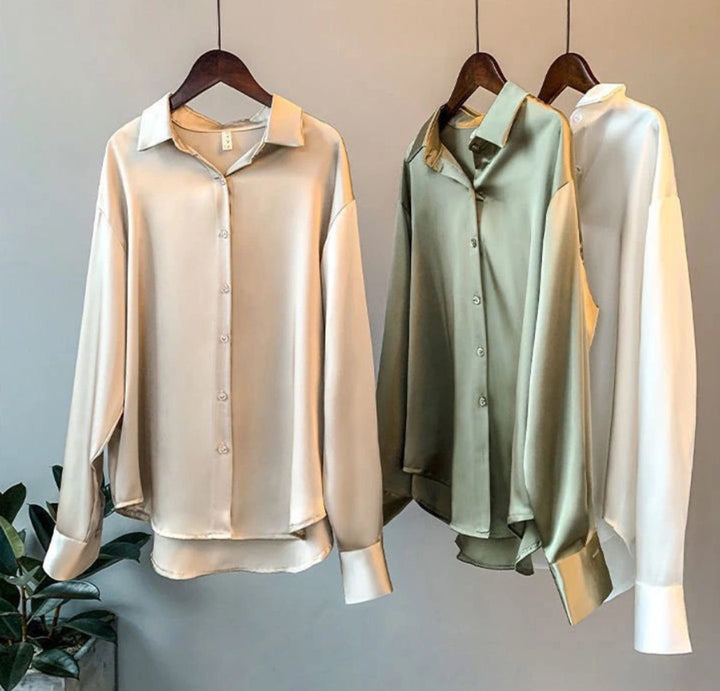 Women's Satin Long-Sleeve Relaxed Vintage Blouse