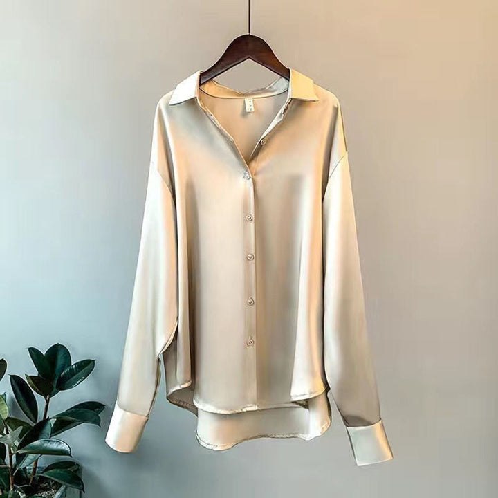 Women's Satin Long-Sleeve Relaxed Vintage Blouse
