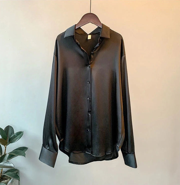 Women's Satin Long-Sleeve Relaxed Vintage Blouse