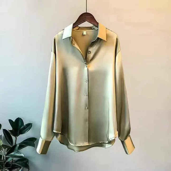 Women's Satin Long-Sleeve Relaxed Vintage Blouse